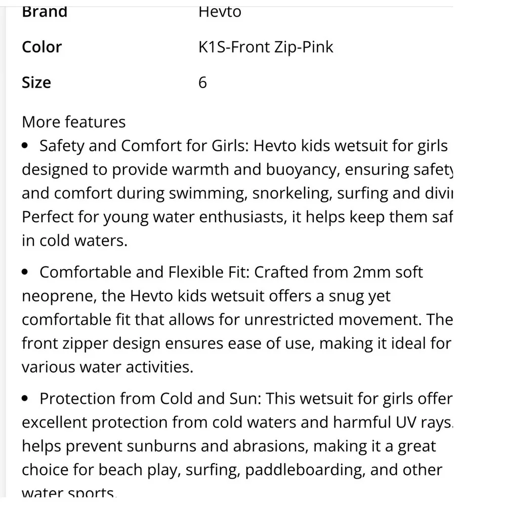 Hevto Kids Wetsuit 6 Shorty Girls Toddler Pink Black Neoprene Front Zip Swimsuit